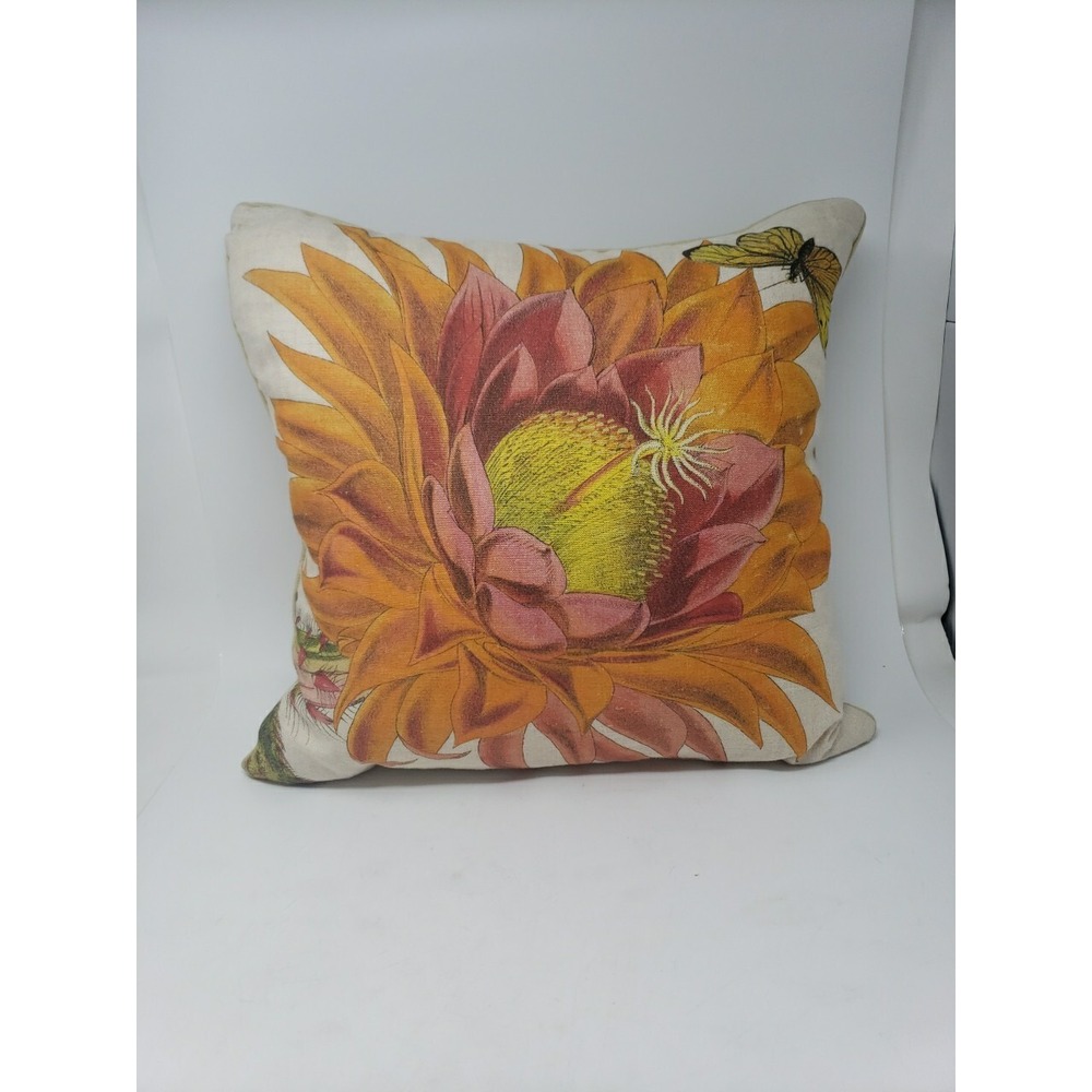 Feather & Down Botanical Pillow Cactus 20x20 $187 Flower Butterfly Cactus Design